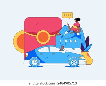 Flat vector concept operation hand drawn illustration of people taking a taxi
