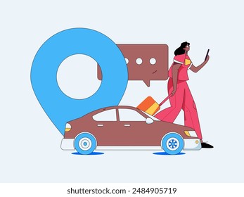 Flat vector concept operation hand drawn illustration of people taking a taxi

