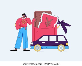 Flat vector concept operation hand drawn illustration of people taking a taxi
