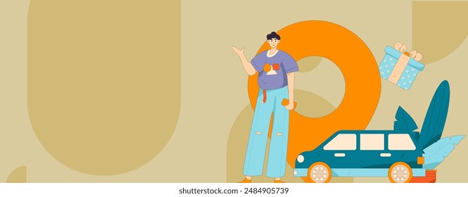 Flat vector concept operation hand drawn illustration of people taking a taxi
