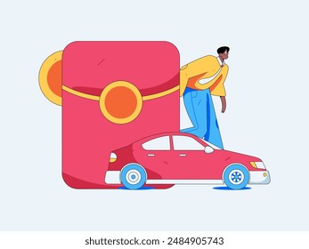 Flat vector concept operation hand drawn illustration of people taking a taxi
