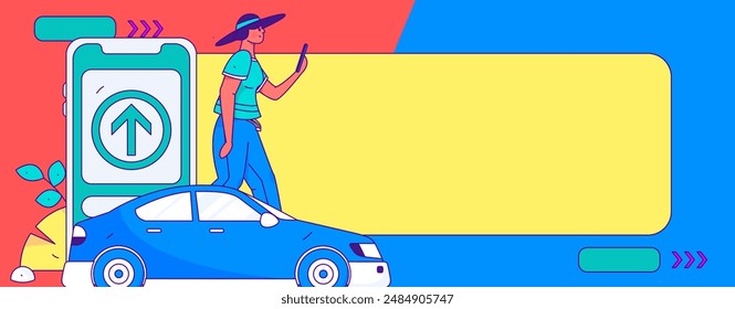 Flat vector concept operation hand drawn illustration of people taking a taxi
