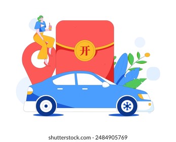 Flat vector concept operation hand drawn illustration of people taking a taxi

