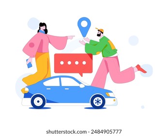 Flat vector concept operation hand drawn illustration of people taking a taxi
