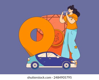 Flat vector concept operation hand drawn illustration of people taking a taxi
