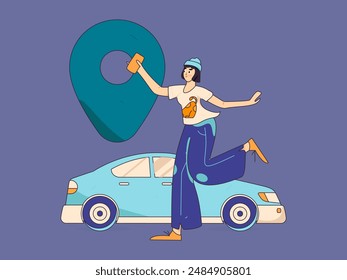 Flat vector concept operation hand drawn illustration of people taking a taxi
