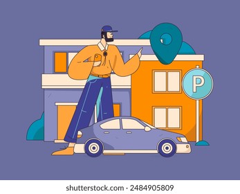 Flat vector concept operation hand drawn illustration of people taking a taxi
