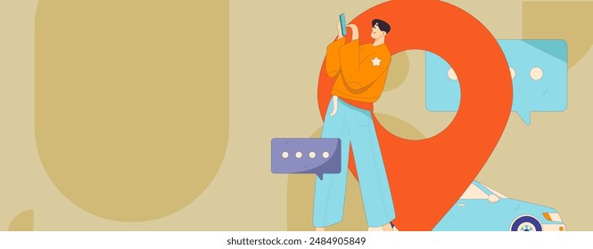 Flat vector concept operation hand drawn illustration of people taking a taxi
