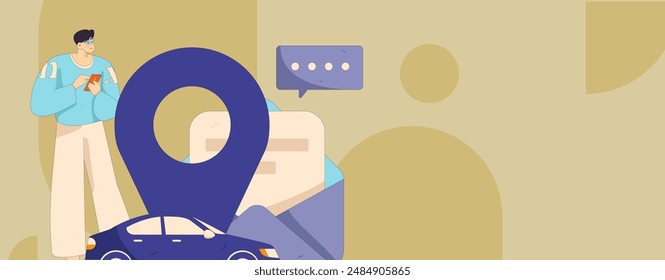 Flat vector concept operation hand drawn illustration of people taking a taxi
