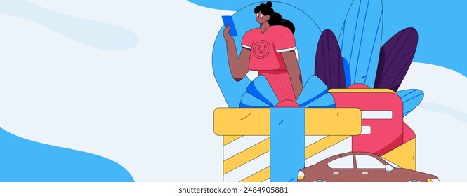 Flat vector concept operation hand drawn illustration of people taking a taxi
