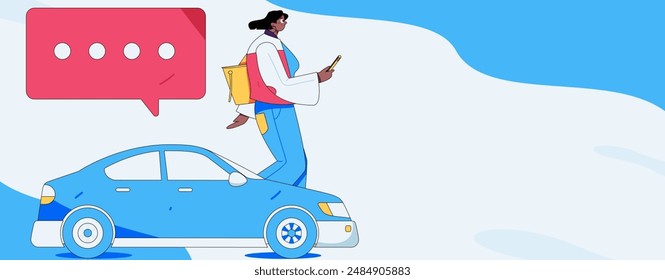 Flat vector concept operation hand drawn illustration of people taking a taxi
