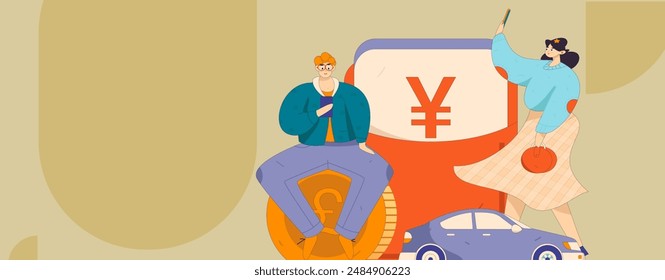 Flat vector concept operation hand drawn illustration of people taking a taxi
