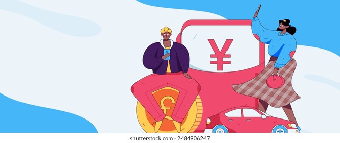 Flat vector concept operation hand drawn illustration of people taking a taxi
