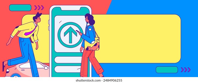 Flat vector concept operation hand drawn illustration of people taking a taxi
