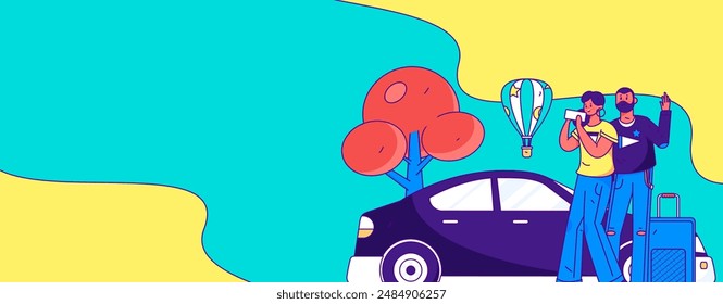 Flat vector concept operation hand drawn illustration of people taking a taxi
