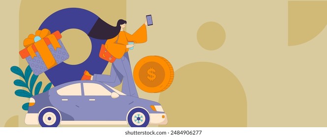 Flat vector concept operation hand drawn illustration of people taking a taxi
