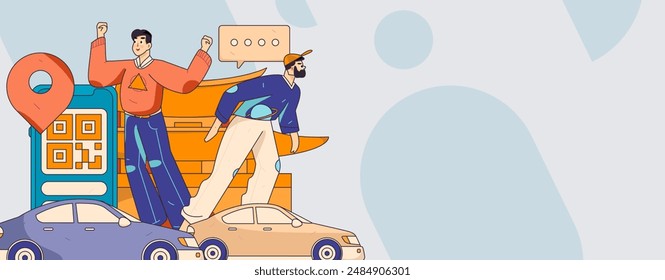 Flat vector concept operation hand drawn illustration of people taking a taxi
