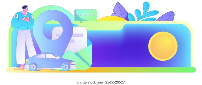 Flat vector concept operation hand drawn illustration of people taking a taxi
