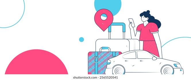 Flat vector concept operation hand drawn illustration of people taking a taxi

