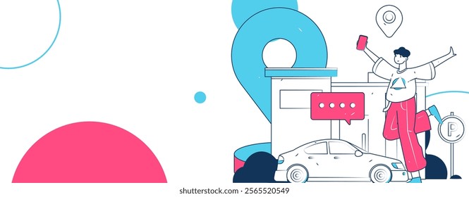 Flat vector concept operation hand drawn illustration of people taking a taxi
