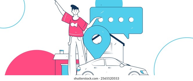 Flat vector concept operation hand drawn illustration of people taking a taxi
