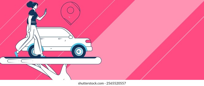 Flat vector concept operation hand drawn illustration of people taking a taxi
