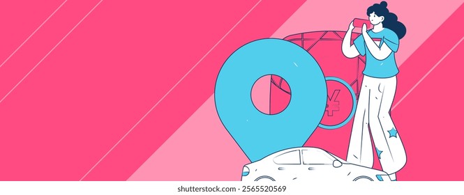 Flat vector concept operation hand drawn illustration of people taking a taxi
