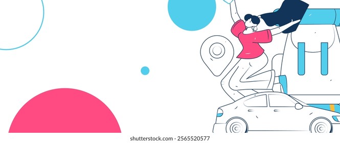 Flat vector concept operation hand drawn illustration of people taking a taxi
