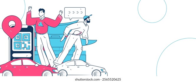 Flat vector concept operation hand drawn illustration of people taking a taxi
