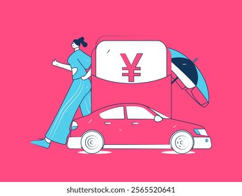 Flat vector concept operation hand drawn illustration of people taking a taxi
