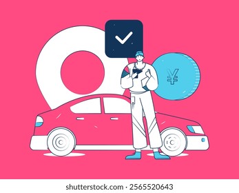 Flat vector concept operation hand drawn illustration of people taking a taxi
