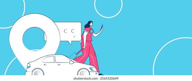 Flat vector concept operation hand drawn illustration of people taking a taxi
