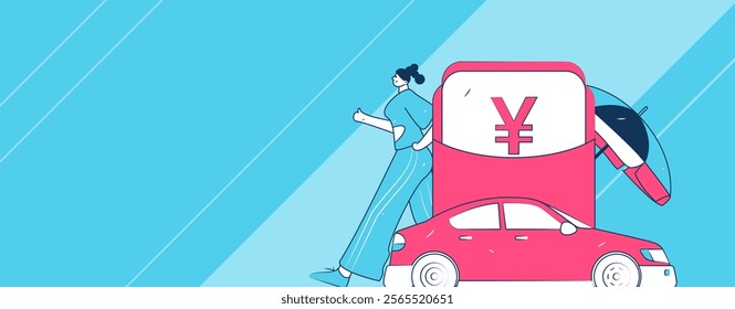 Flat vector concept operation hand drawn illustration of people taking a taxi
