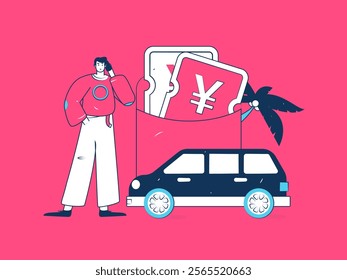 Flat vector concept operation hand drawn illustration of people taking a taxi
