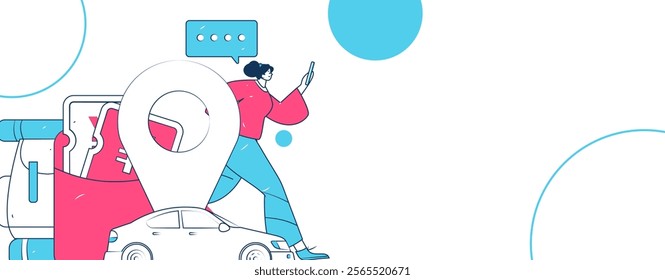 Flat vector concept operation hand drawn illustration of people taking a taxi
