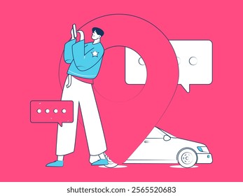 Flat vector concept operation hand drawn illustration of people taking a taxi
