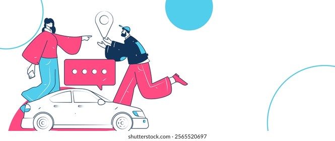 Flat vector concept operation hand drawn illustration of people taking a taxi
