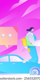 Flat vector concept operation hand drawn illustration of people taking a taxi
