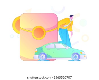 Flat vector concept operation hand drawn illustration of people taking a taxi
