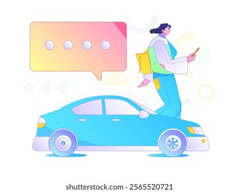 Flat vector concept operation hand drawn illustration of people taking a taxi
