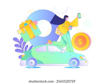 Flat vector concept operation hand drawn illustration of people taking a taxi
