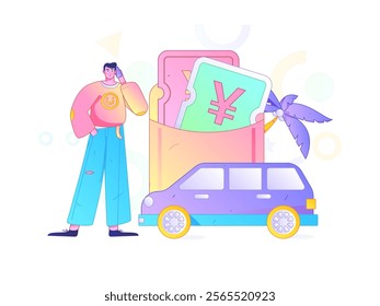 Flat vector concept operation hand drawn illustration of people taking a taxi

