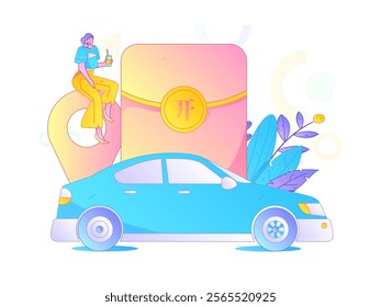 Flat vector concept operation hand drawn illustration of people taking a taxi

