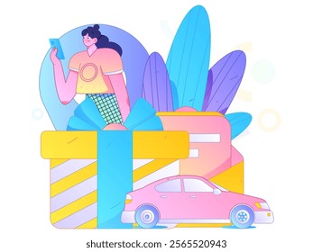 Flat vector concept operation hand drawn illustration of people taking a taxi

