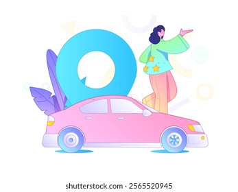 Flat vector concept operation hand drawn illustration of people taking a taxi

