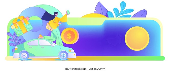 Flat vector concept operation hand drawn illustration of people taking a taxi

