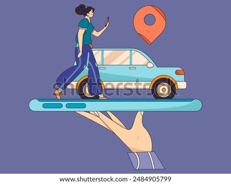 Flat vector concept operation hand drawn illustration of people taking a taxi
