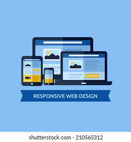 Flat vector concept of responsive web design. Design elements for websites, mobile apps and printed materials