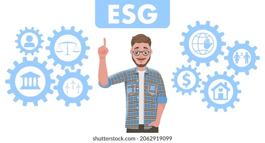Flat Vector Conceptual Illustration of ESG Awareness, Sustainable Development Goals