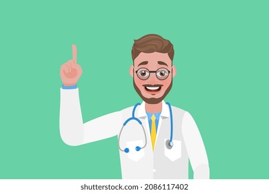 Ilustración conceptual de un Vector plano de un feliz sonriente médico, especialista en atención de la salud que da un consejo